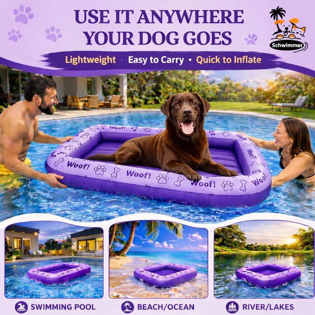 Schwimmer Dog Pool Float – Premium Pool Float for Large Dogs up to 220lbs – Durable & Inflatable Dog Raft for Pool, Lake & Beach – Comfortable & Safe Floating Mat for Summer Fun - Dog Floatie
